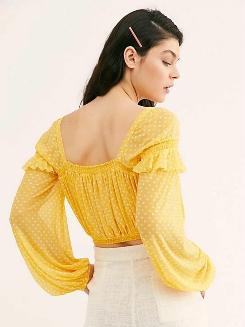 Free People Polka Dotted Flounce Top in Yellow - XS